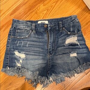 BDG Frayed Hem Distressed Jean Shorts - Blue